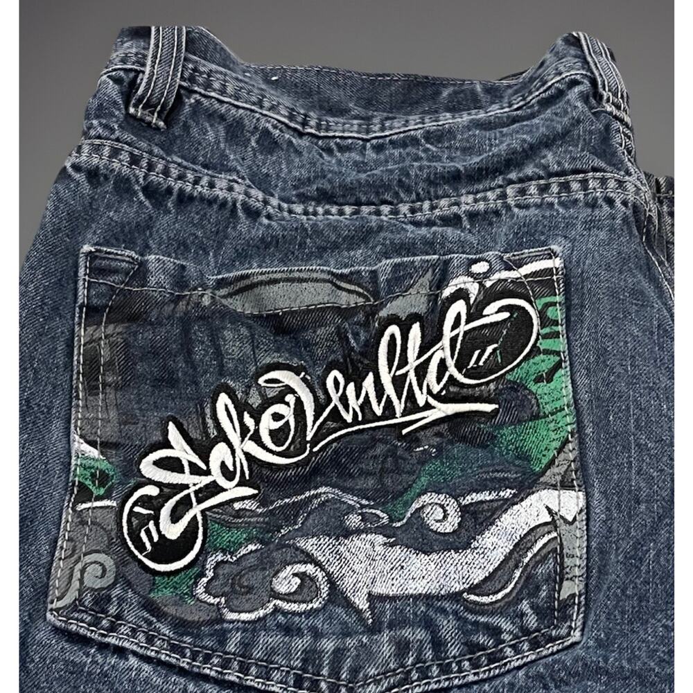 Vintage Y2K Ecko Unltd Denim Jeans Mens 36 Rhino Embroidered Baggy Wide Leg VTG